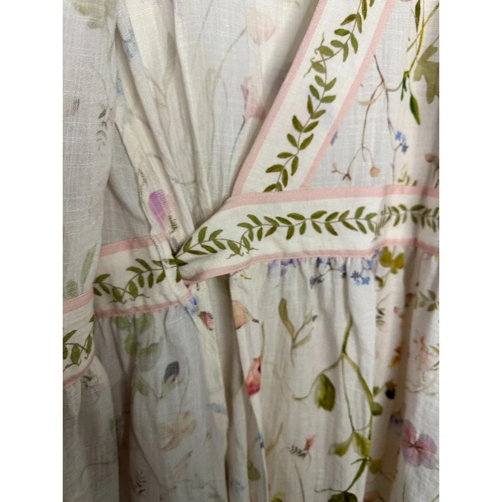 NWT H&M Floral Wrap Dress Large Fairy Botanical LS Feminine Brunch Wedding Chic - Picture 9 of 16